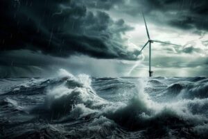 Offshore WInd Turbine in stormy sea