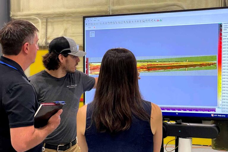 Engineers inspection UT scan of blade