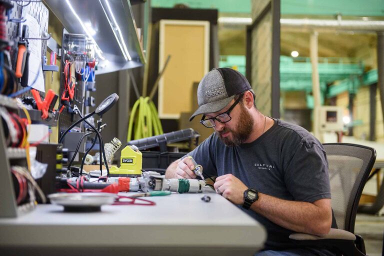 Engineer working at a work bench